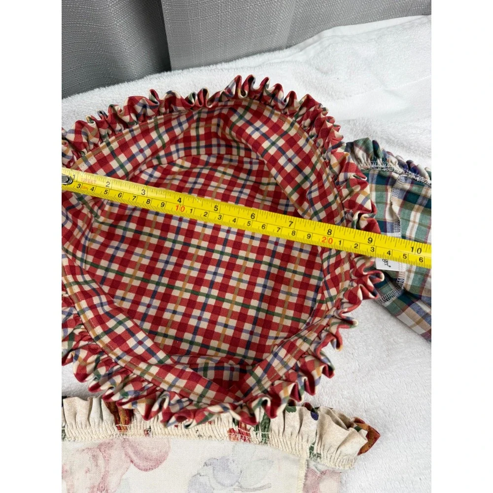 Longaberger Basket Liners Set of 3 Red Plaid Blue Green Plaid Fruit Print Ruffle